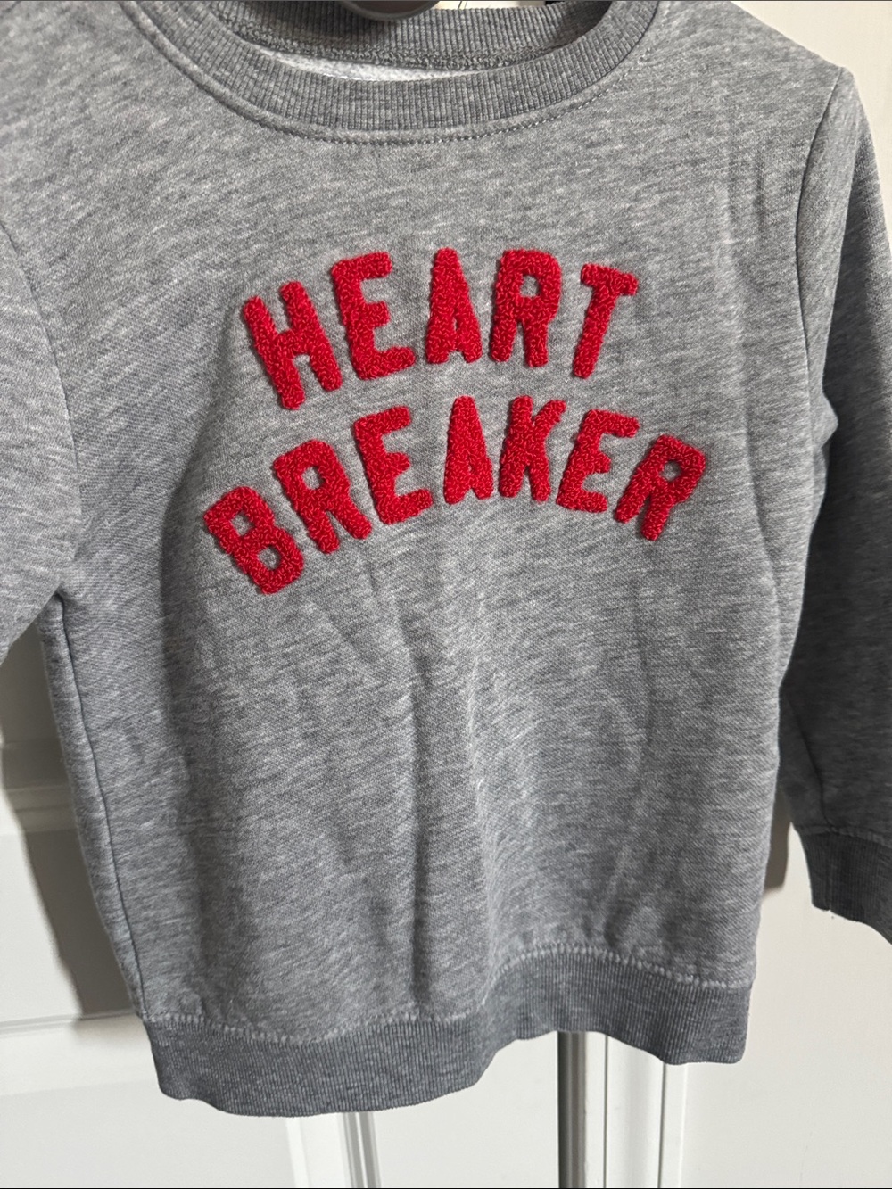 Old Navy Gray Sweatshirt with Red Chenille 'Heart Breaker'